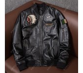 Chaqueta de cuero genuino para hombre, uniforme de béisbol indio, piel de vaca, talla grande, abrigo de otoño L