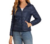 Invierno Acolchado de Algodón para Mujer con Capucha Suelto Ligero Chaqueta de Plumón M azul oscuro