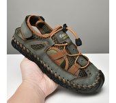 Sandalias de verano de cuero genuino para hombres, zapatos casuales de moda, zapatos planos sin cordones para senderismo, sandalias para caminar en la playa, zapatos para caminar al aire libre para hombres 38