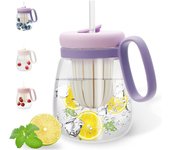 Vaso de vidrio de 30 oz con infusor de té, tapa, pajita y asa - Taza Boba reutilizable para batidos, café helado - Tarro de vidrio a prueba de fugas