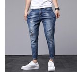 Vaqueros elásticos para hombre, versión coreana, adelgazantes y adelgazantes, tubo recto pequeño, pantalones versátiles de hombre de 9 pulgadas 36