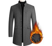 Gabardina informal de negocios para hombre, abrigo de lana con cuello alto de color liso para otoño e invierno M negro