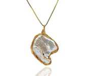 Collar de mujer, colgante de perla blanca Natural barroca auténtica, joyería hecha a mano de oro