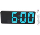 Reloj despertador digital con batería USB, reloj de espejo LED de escritorio con números azules grandes y temperatura