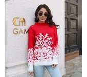 Otoño e Invierno suéter de mujer suéter de Navidad copo de nieve Jacquard manga linterna suéter de punto suelto S rojo