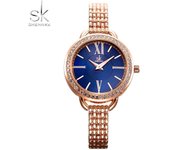 Relojes Shengke de lujo con esfera de oro rosa y diamantes de imitación para mujer, reloj de cuarzo preciso para mujer, reloj Original de diseño a la moda para mujer rosa brillante/oro