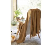 Plaid à franges  Gaïa  toutes dimensions  Gaze de Coton  - Gaïa Camel - 130 x 160 cm