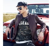 Chaqueta Casual Primavera y Otoño Nueva Chaqueta de Cuero para Hombres Chaqueta de Cuero PU para Motocicleta británica para Hombres M