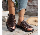 Zapatos Retro de verano para mujer, zapatillas informales para exterior, sandalias romanas, zapatos con hebilla a la moda para mujer, zapatilla plana para mujer 36 marrón