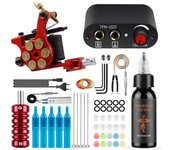 PHOENIXY Pistola para máquinas de tatuaje de inicio con pigmento de tinta de 30ML, fuente de alimentación para tatuajes, empuñaduras de agujas de tatuaje tradicionales, Kit completo de herramientas de arte corporal Set 14