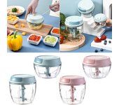 Picadora de carne manual de 500 ml/900 ml, trituradora de ajo giratoria, extractor de ajo manual, picadora de ajo S azul