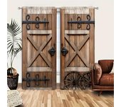 Cortinas con patrón de puerta de madera de color claro rústico vintage, fondo de estilo retro de granero de granja para sala de estar y dormitorio W60H60(CM)x2pcs&HOOK