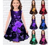 Vestidos con estampado 3D para niñas, vestido de princesa sin mangas para fiesta de niñas, vestido sin mangas con estampado 3D de 3 rosas de colores 80 color rosa