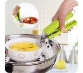 Pinza antiescaldaduras portátil, recogedor de platos, pinza antideslizante de acero inoxidable, soporte para cuencos de cocina domésticos. 1pc verde