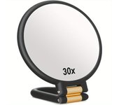 Espejo de mano plegable de viaje con aumento de 30x, espejo de maquillaje de doble cara. negro