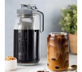 Jarra de tarro de masón para cafetera fría, vidrio de cal sodada resistente con filtro de malla de acero inoxidable de alta calidad y tapa abatible, té helado, café y