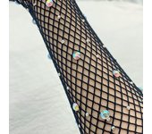 Guantes largos de malla rojos, blancos y negros con diamantes de imitación, guantes de red de pesca huecos 1