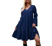 Vestido de manga larga para mujer Vestido de vacaciones de línea A con cuello en V 3X-Large