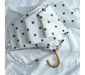 Paraguas simple de punto negro y blanco, mango curvo, protector solar, resistente a la lluvia, resistente a la lluvia, protección ultravioleta de doble propósito