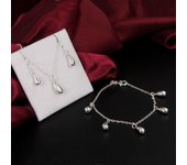 Fina plata de ley s925, colgante de gota de agua, collar, pulsera, pendientes para mujer, conjunto de joyería, moda, fiesta, boda, regalo de vacaciones 45cm 20cm plata