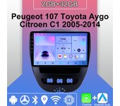 Radio para coche con Android Carplay para Peugeot 107, Toyota Aygo, Citroen C1 2005-2014, reproductor multimedia, unidad principal, estéreo, navegación GPS, BT, WIFI, 2 + 32 GB 1+16GB