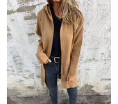 Chaquetas elegantes de manga larga vintage para mujer, abrigos casuales holgados con cremallera y capucha de color liso para otoño e invierno. S gris