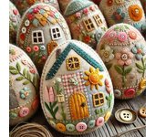 Kit de casa de huevos de patchwork, kit de manualidades de casa de huevos de fieltro con patchwork, decoración de Pascua, kit de huevos de Pascua de fieltro bordado para rellenar cestas de Pascua B