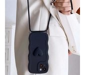 Funda blanda con cordón y diseño de corazón en 3D con borde ondulado y cadena cruzada de lujo para iPhone 15, 14 Pro Max, 13, 12, 11, X, XS, XR, 7 Plus For iPhone 15 blanco