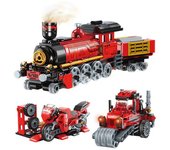 Juego de 305 bloques 3 en 1 de tren de deformación, motocicleta, rodillo de carretera, juguete de construcción creativo para niños