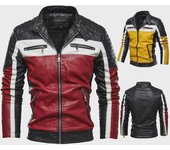 Chaqueta de motociclista de piel sintética para hombre - Prenda exterior de PU con bloques de color, colección otoño/invierno 2021 XL