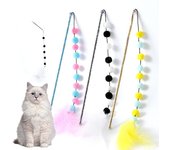 Juguetes para gatos, 1 unidad, palo interactivo con plumas, juguete para gatos, pelota de peluche duradera para burlarse de ellos, suministros para mascotas, palo de plumas para burlarse de gatos. amarillo