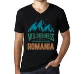 Camiseta vintage para hombre con gráfico y cuello en V Wilderness Rumania Deep Black XS negro