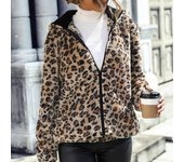 Chaquetas con estampado de leopardo para mujer, abrigos de polar con capucha y cremallera para otoño e invierno S