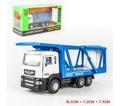 Modelo de coche de aleación a escala 1/50, remolque plano de alta simulación, molde de Metal, coche de juguete, retroceso, Flash y música 1/50-Size:18.5*7.5*7.5cm blanco/azul