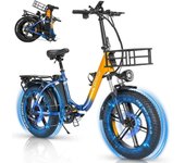 Bicicleta eléctrica urbana RIDERS MN-20, 1000 W, 48 V, 15 Ah/20 Ah, Shimano de 7 velocidades, máx. 48 km/h, frenos de disco dobles, neumáticos anchos de 20 48V 1000W 15Ah azul/naranja