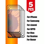5 pack/lote Protector de pantalla de vidrio protector para Samsung Xiaomi Redmi iPhone Poco OPPO Realme Vivo Honor cubierta completa pegamento Tempred Glass Flim Honor 10 Lite negro