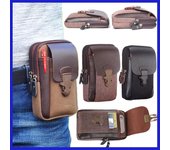 Bolso de cuero de PU para hombre con doble cremallera, bolso de cintura, bolso de cadera, bolso pequeño, bolso de cintura deportivo, monedero Single layer marrón