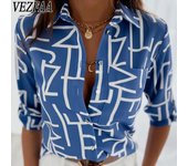 VEZFAA Blusas y camisas con cuello tipo POLO de manga larga para primavera y otoño, informales, a la moda para mujer S
