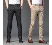 Pantalones casuales de primavera para hombre, pantalones de corte recto ajustados de negocios elásticos a cuadros para hombre, pantalones de tendencia de moda juvenil 29 negro
