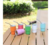 Mini vaso de 3 oz con aislamiento al vacío para vino, whisky, café de acero inoxidable con pajita, regalo para fiestas de champán plata