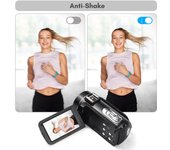 Andoer 2.7K Cámara de vídeo digital Videocámara Grabadora DV 48MP 16X Zoom digital 3.0 pulgadas IPS Touch negro