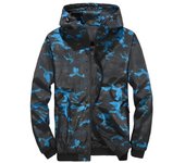 Chaqueta de nailon de manga larga tipo parka de montaña con cortavientos de camuflaje [cuatro hojas] para hombre (L, Azul) azul