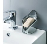 Jabonera con ventosa para baño, ducha, soporte para jabón con drenaje, portátil, con forma de hoja, bandeja para jabón de lavandería para lavabo gris
