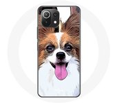 Coque pour Xiaomi Mi 11 Lite Épagneul nain continental papillon Chiot Blanc et marron