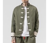 Chaquetas abiertas tipo kimono para hombre, abrigos lisos, abrigos holgados informales de estilo chino, abrigos cómodos Retro de manga larga para hombre S gris