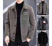 Chaqueta de otoño-invierno para hombre, abrigo de manga larga con solapa, bordado de una sola botonadura, abrigo de felpa con estampado de letras, prendas de vestir cálidas y gruesas M negro