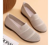 Nueva prenda zapatos de mujer transpirables de verano con tejido volador, zapatos informales, zapatos de trabajo, zapatos de malla, zapatos de suela blanda 35 beige