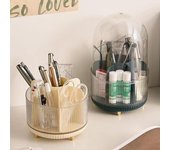 Organizador de maquillaje giratorio de gran capacidad, soporte para brochas de maquillaje, con tapa, soporte multifuncional para bolígrafos y pintalabios