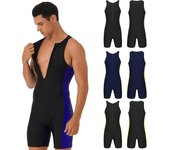 Traje de baño de una pieza para hombre, sin mangas, con cremallera frontal, pantalones cortos, mono, traje de triatlón, para playa, piscina, natación, baño S negro/blanco