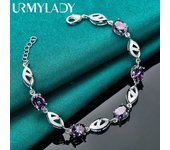 Pulsera de circón AAAAA púrpura de Plata de Ley 925 para mujer, joyería de moda para fiesta de compromiso 20cm